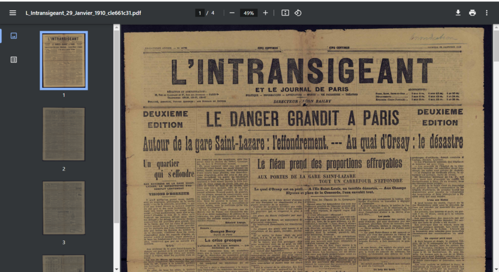 Journal L'intransigeant janvier 1910